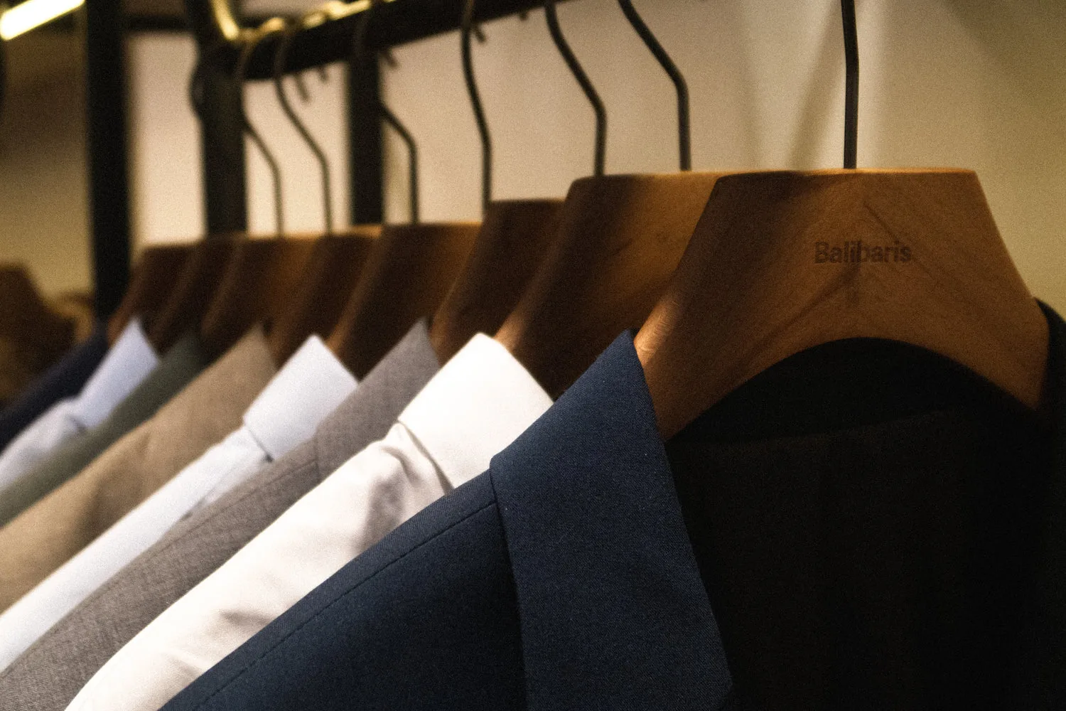 Balibaris retail display of men's jackets on hangers