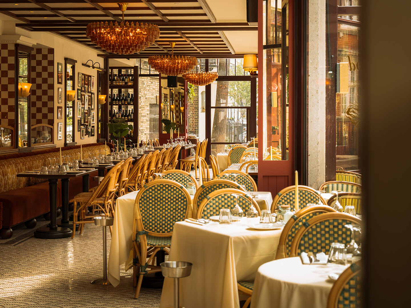 Brasserie Olivia dining room prepared for guests.