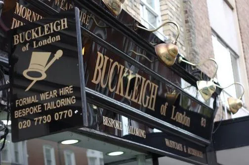 Buckleigh of London shop sign for formal wear hire and bespoke tailoring