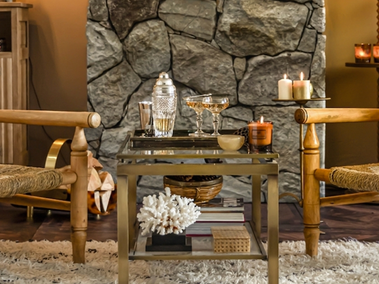 Cozy seating area arranged for intimate drinks and relaxation.