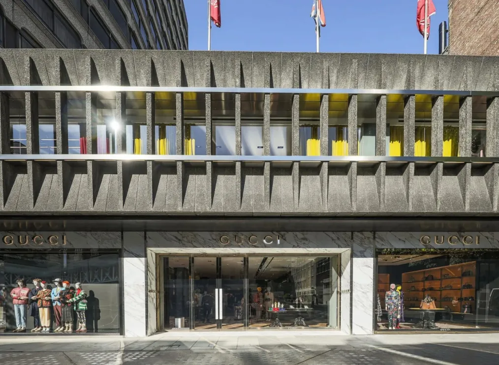 Gucci storefront in Chelsea luxury shopping area