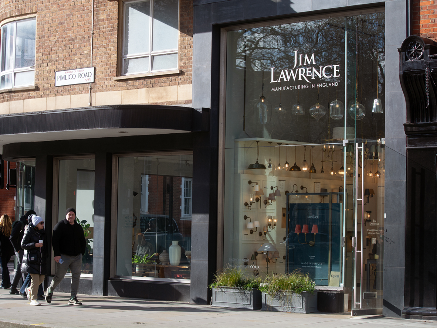 Jim Lawrence lighting showroom entrance on Pimlico Road