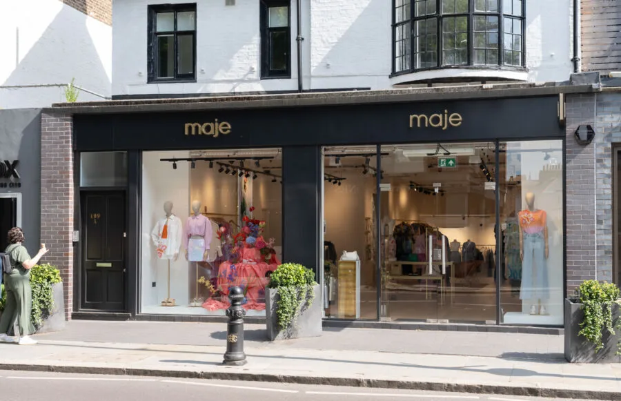 Maje boutique storefront on a Chelsea shopping street