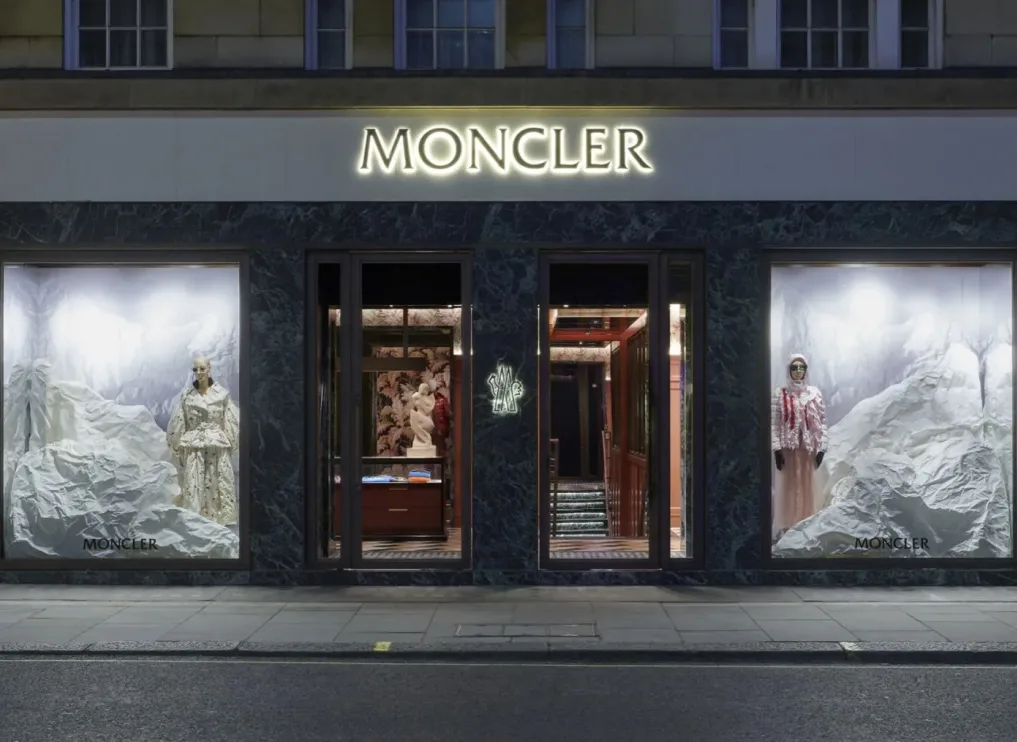 Moncler storefront and window displays