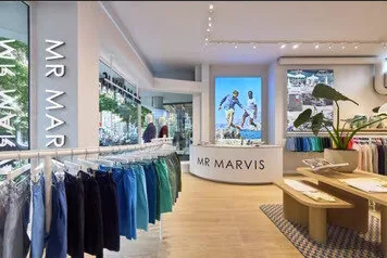 Mr Marvis retail store interior highlighting the brand's men's casual apparel and in-store signage.