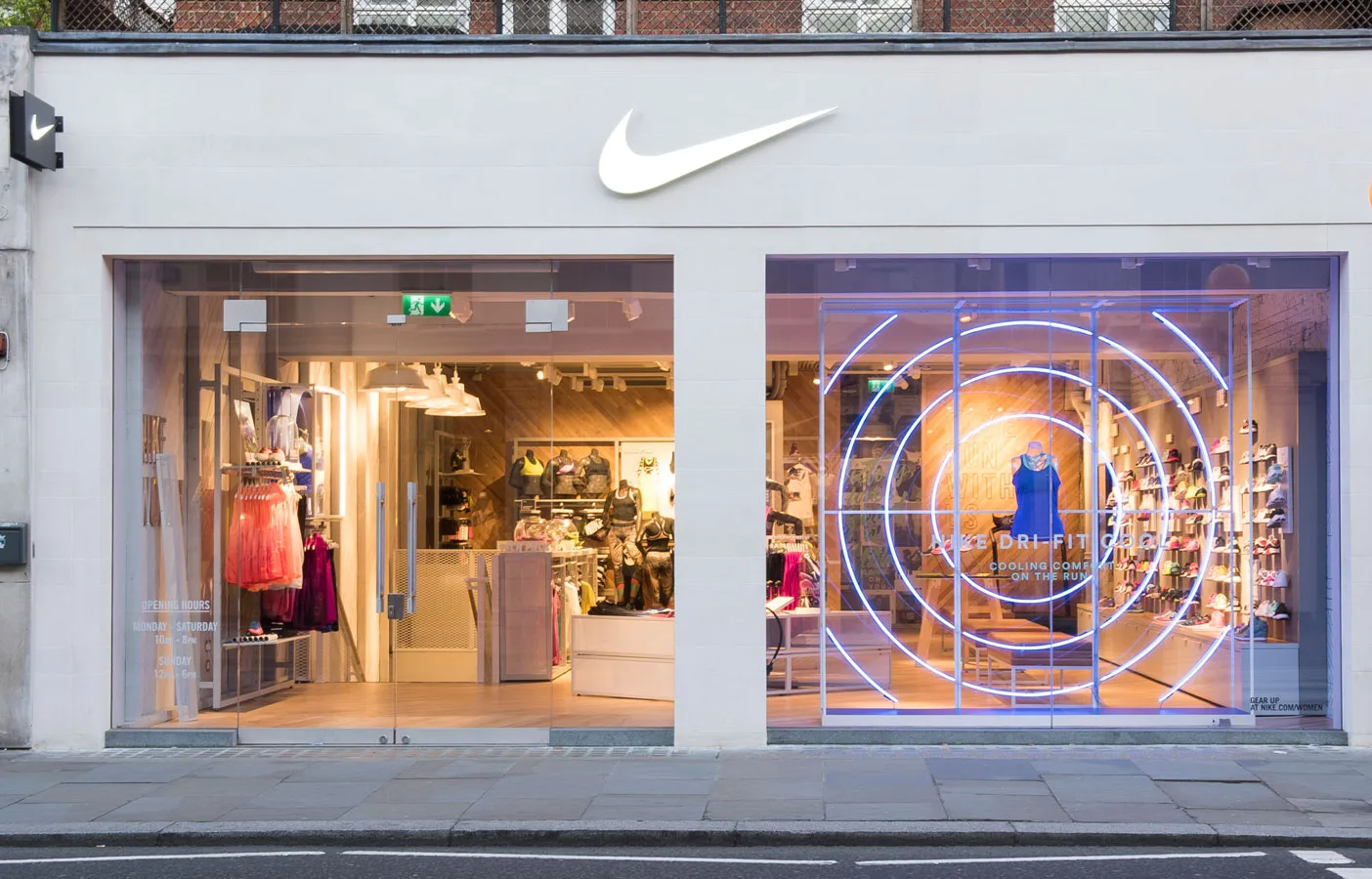 Nike retail storefront with brand swoosh logo