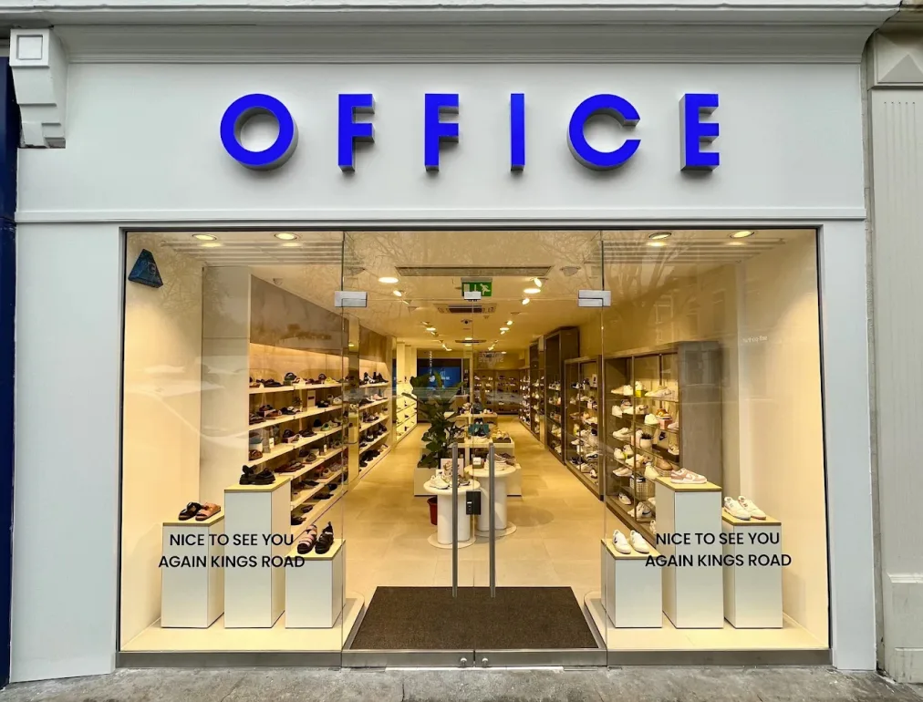 Office shoe store storefront on Kings Road welcoming returning customers