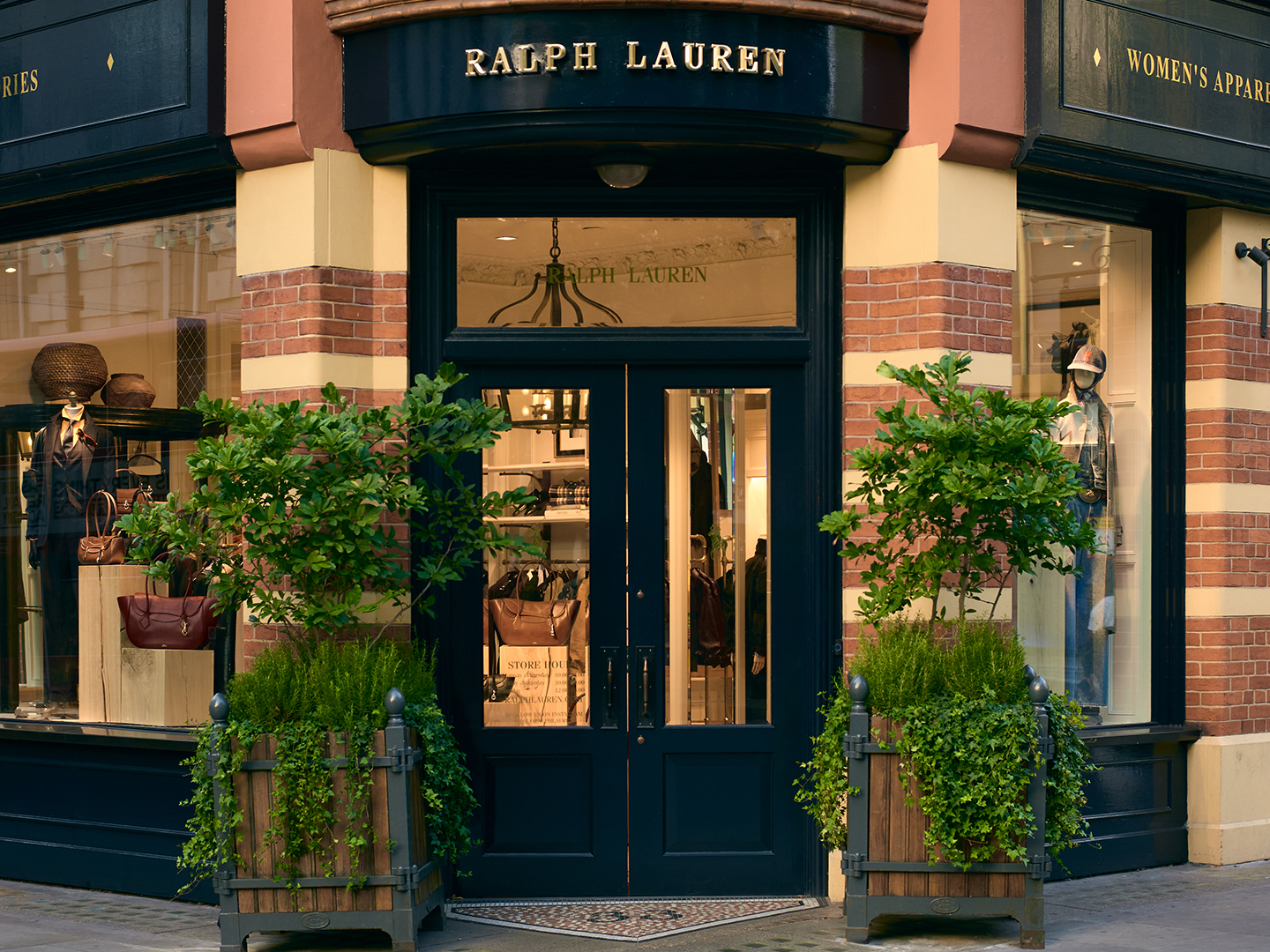 Ralph Lauren storefront with a floral arch marking the main entrance.