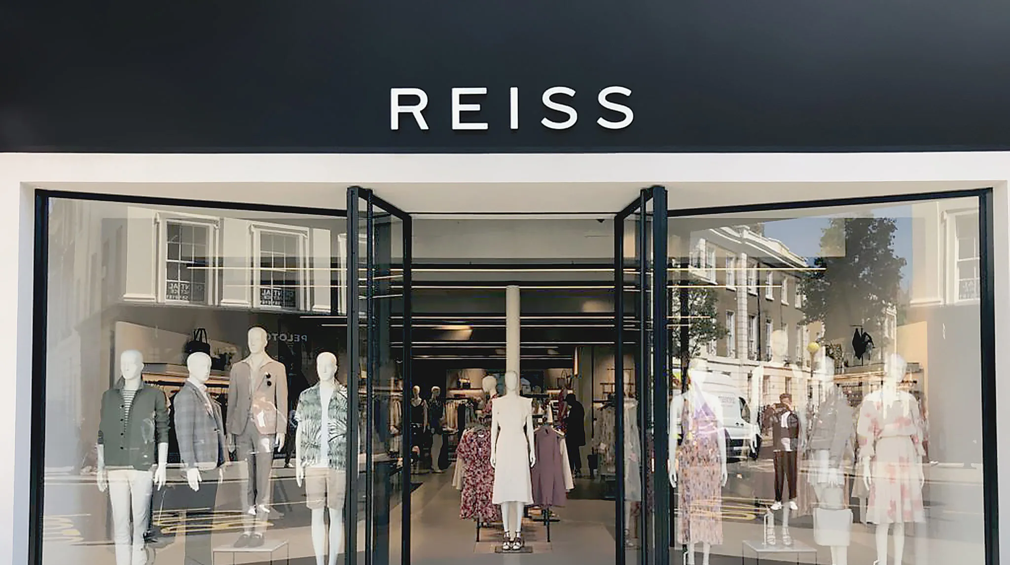 Reiss retail clothing store entrance in Chelsea