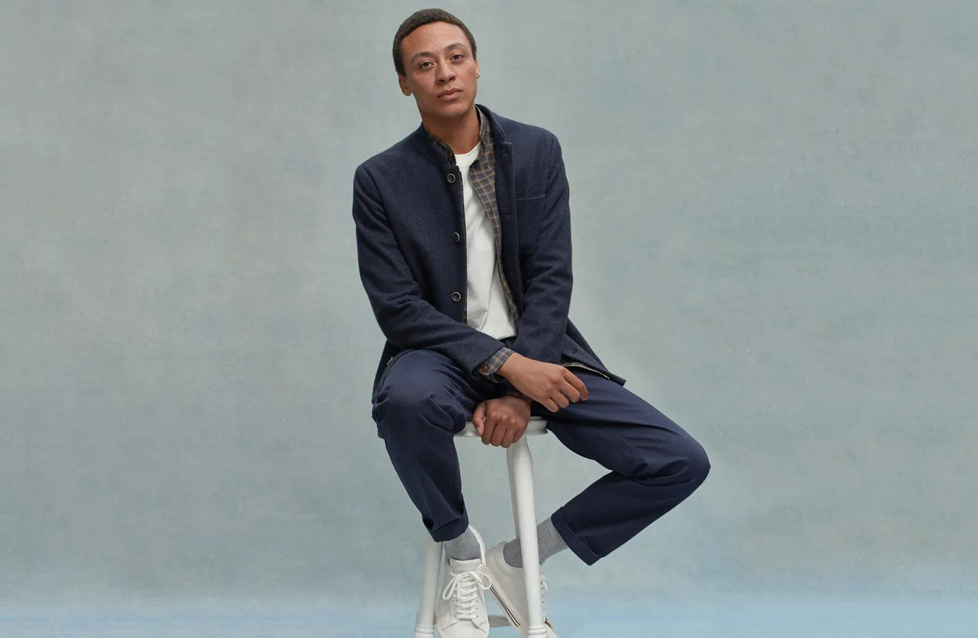 Male model posing in casual menswear for Sirplus.
