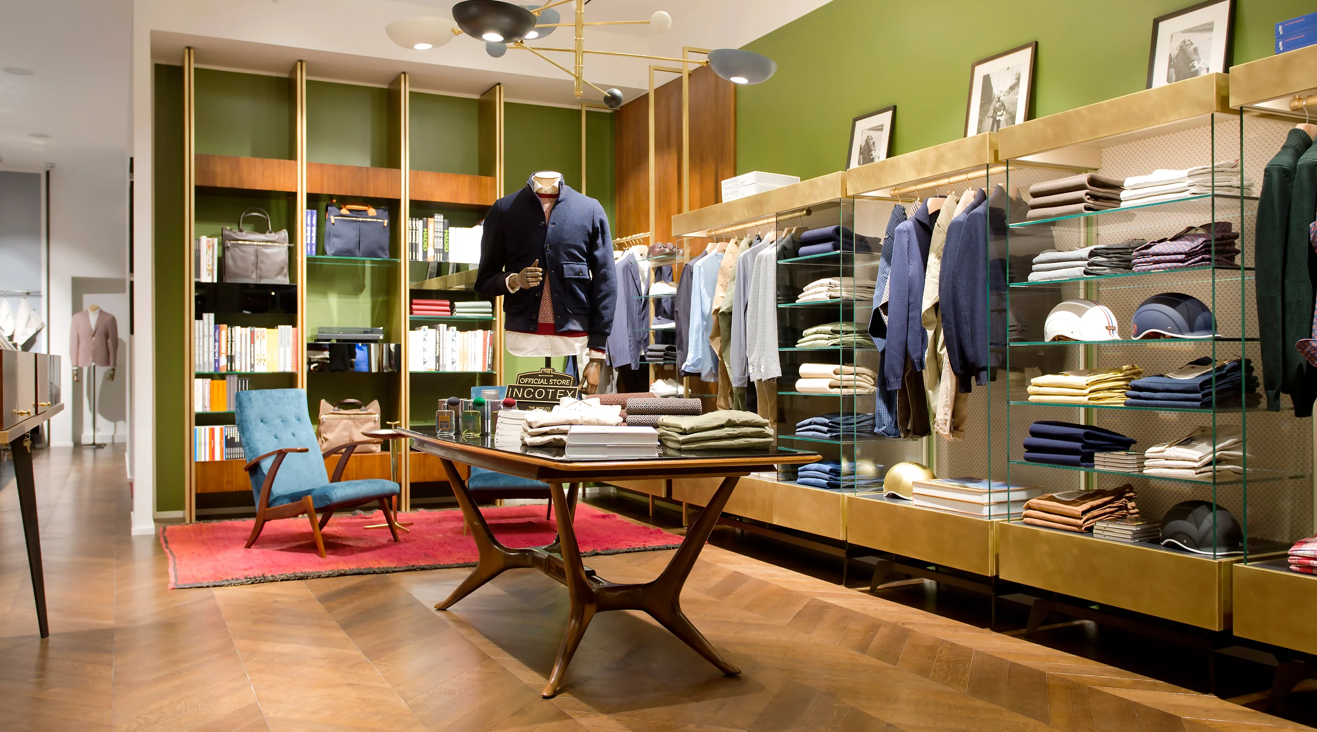 Slowear boutique interior presenting curated menswear and accessories for a premium retail experience.