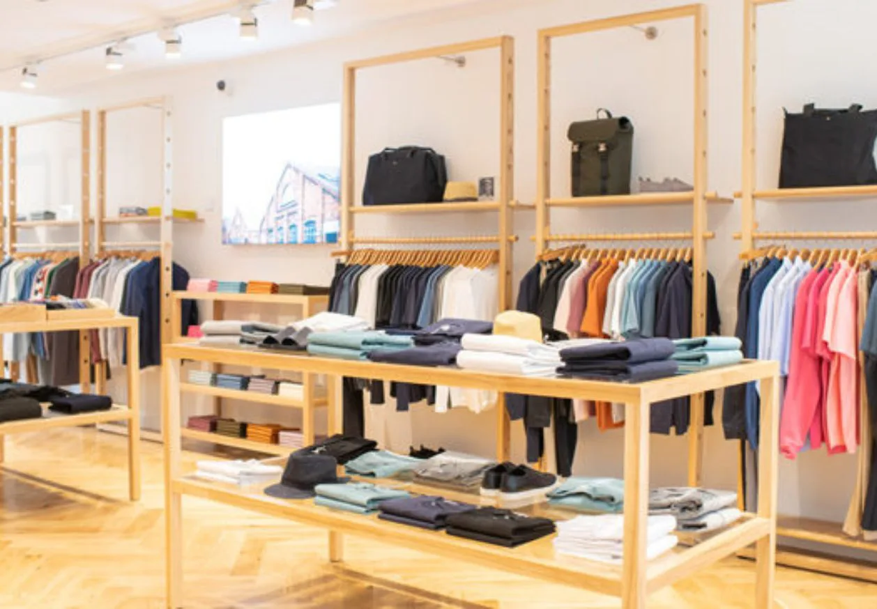 Sunspel store interior with clothing arranged for customer browsing