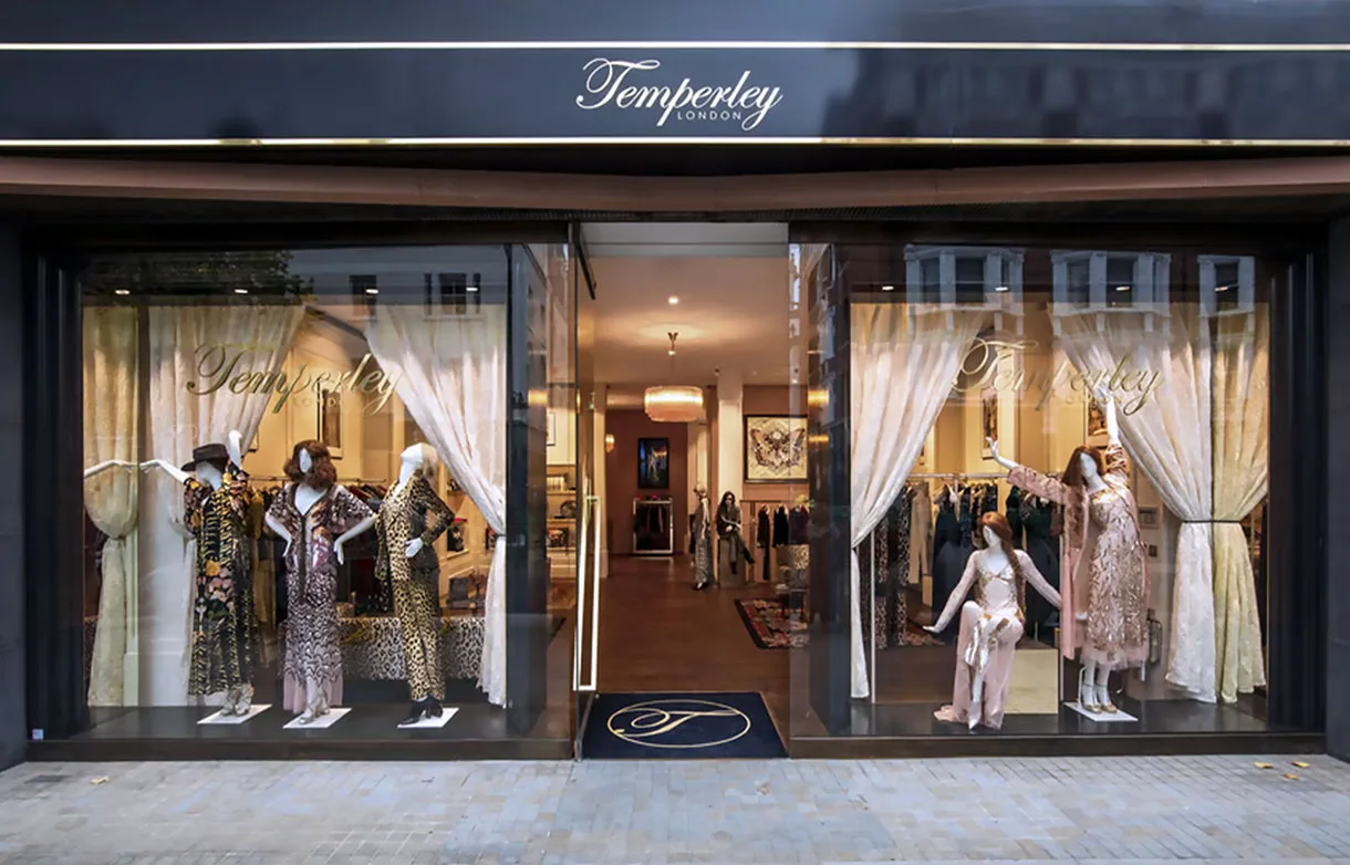 Temperley London boutique storefront showcasing women's designer clothing