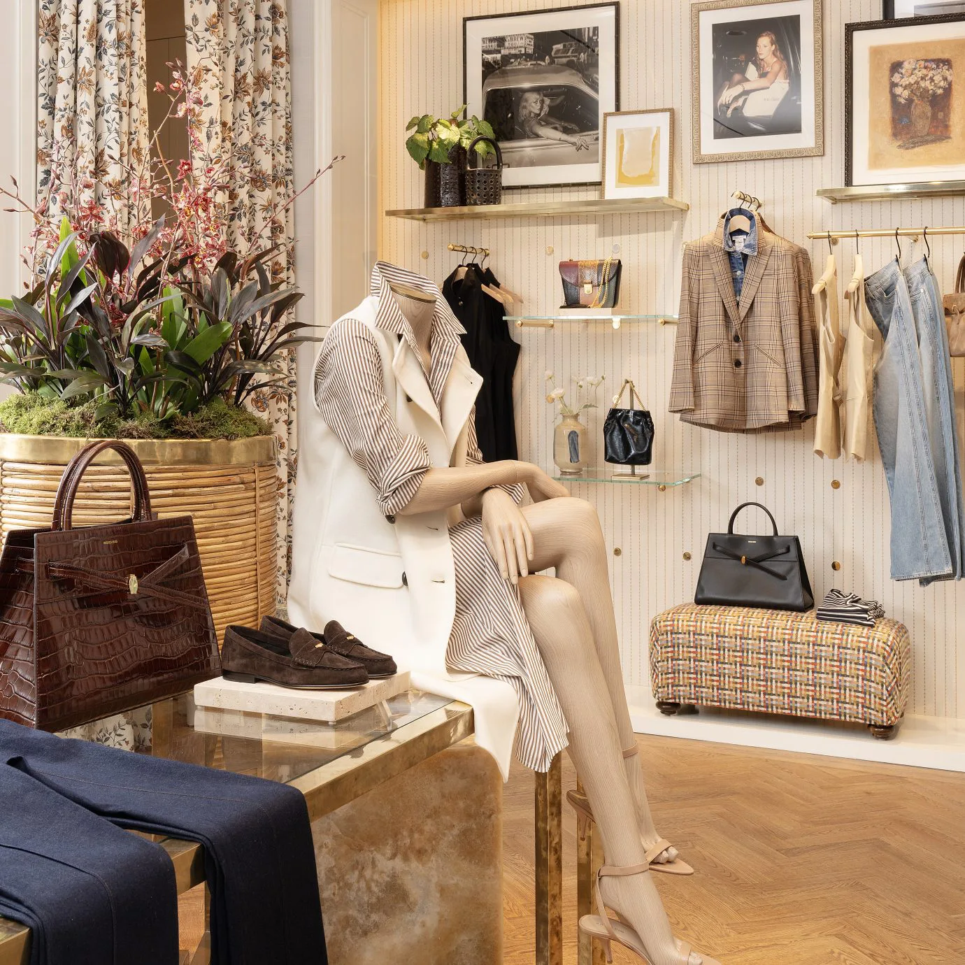 Veronica Beard boutique display highlighting women's tailored clothing and accessories