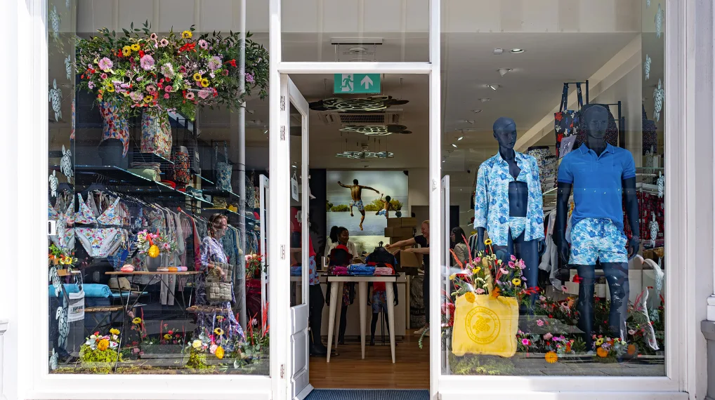 Vilbrequin storefront promoting a summer swimwear collection