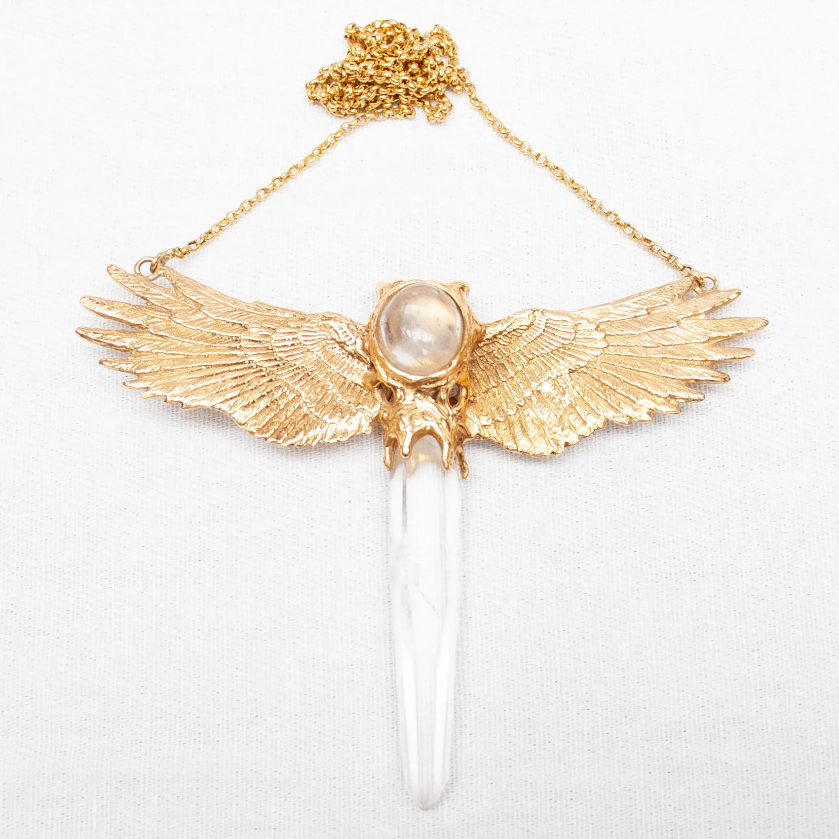 Wilde Ones winged owl crystal pendant necklace