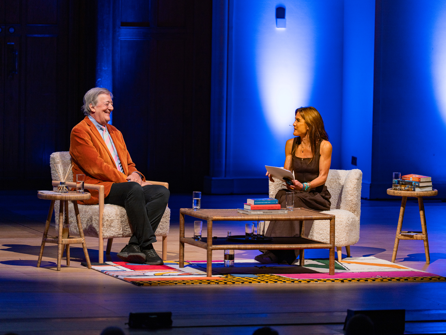 Onstage interview between a guest and a host at the Chelsea Arts Festival