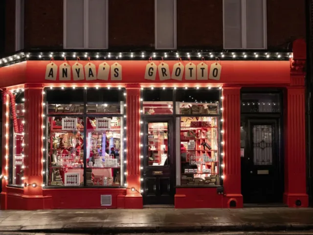 Anya's Grotto, a Christmas-themed shopfront selling holiday gifts and decorations.