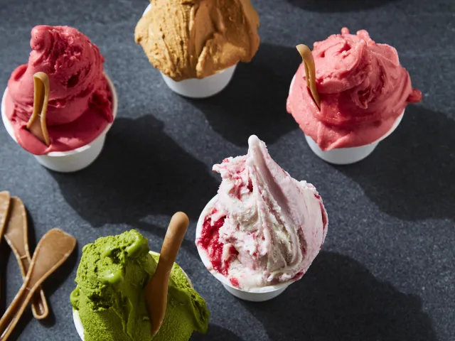 Assortment of gelato cups for a dessert menu