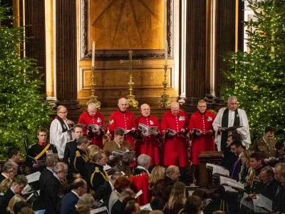 Army Carol Service at the Royal Hospital Chelsea with a military choir leading the congregation in song.