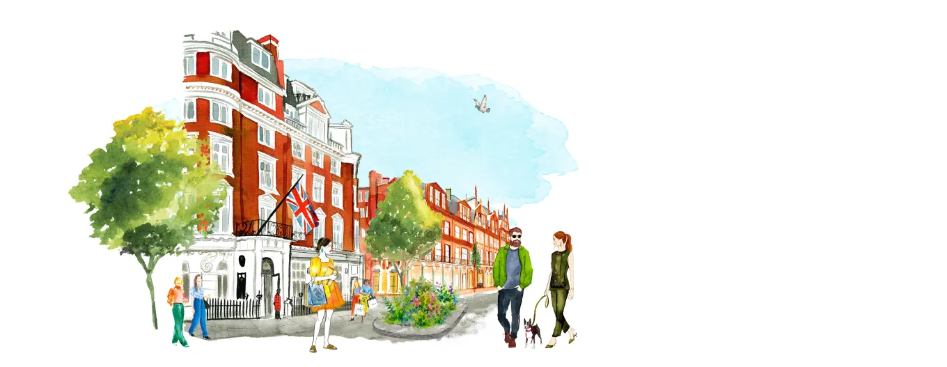 Sloane Street in Chelsea with pedestrians and shops