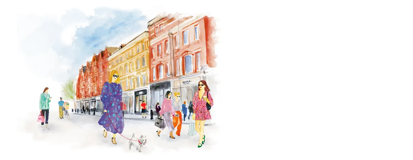 King's Road in Chelsea bustling street scene with shoppers and pedestrians